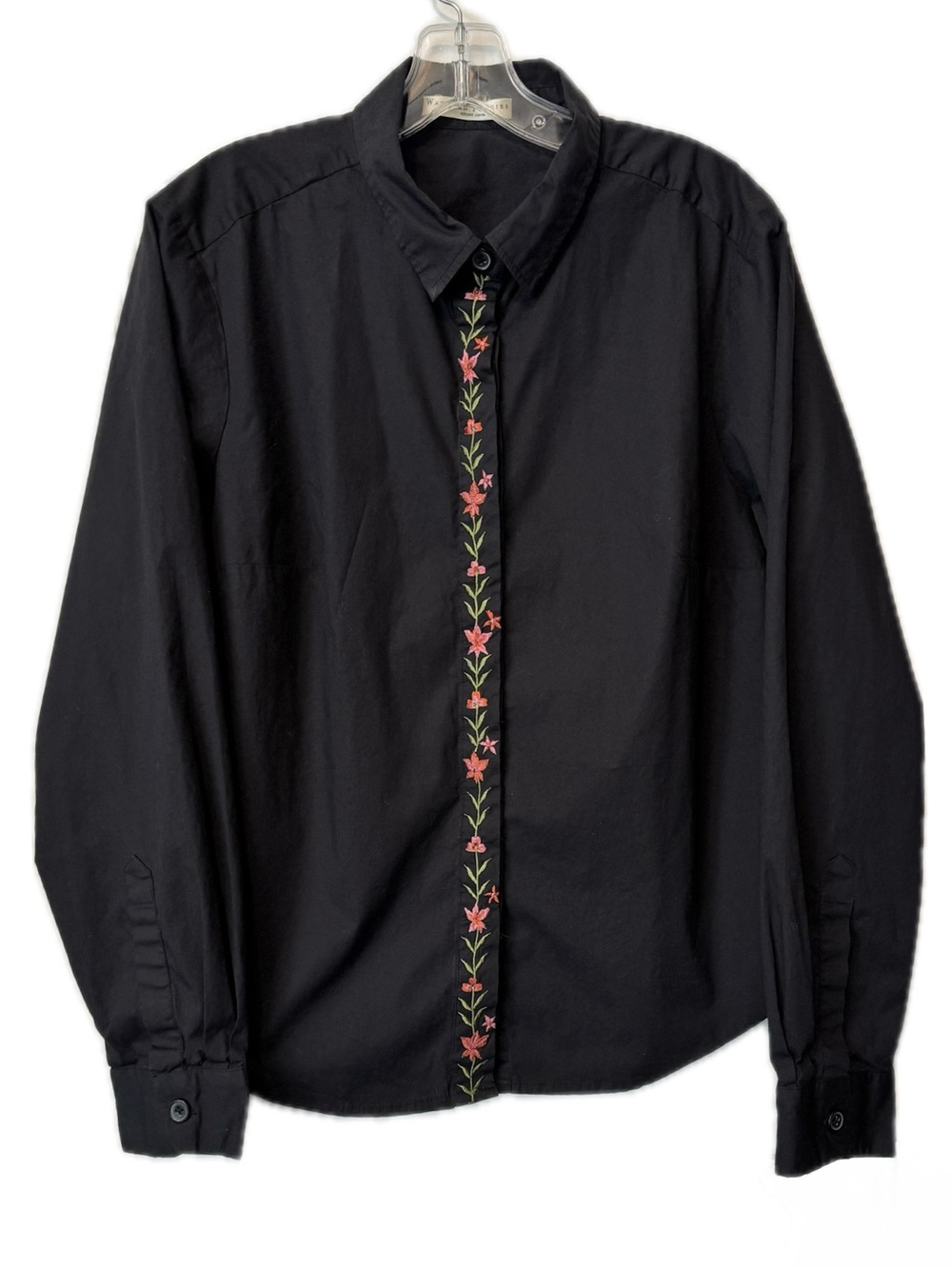 Wayward Fancies x eShakti Black Embroidered Button Front Blouse Floral Cotton